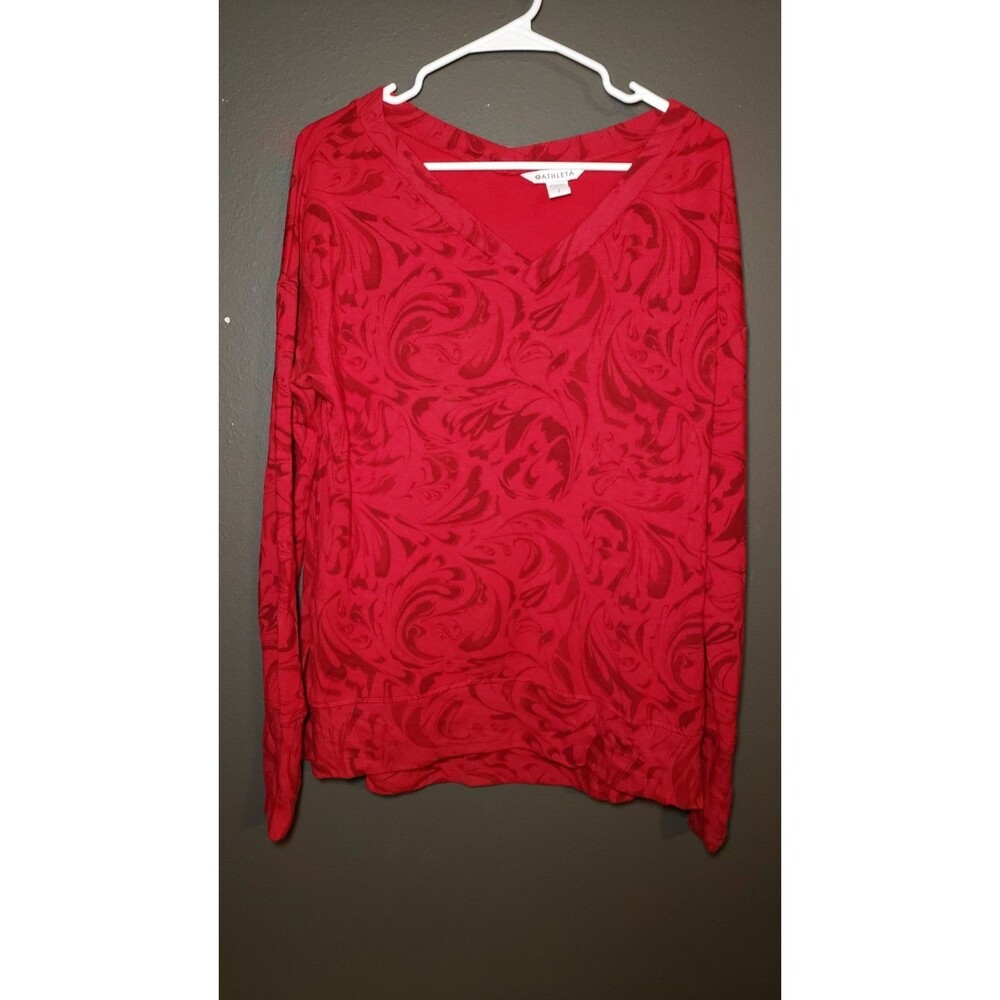 ATHLETA Size Small Long Sleeve Sweatshirt Coaster Luxe Red Floral V-Neck $85